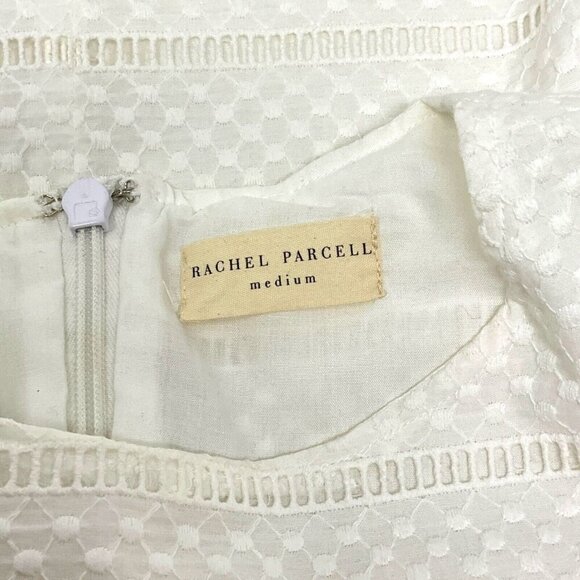Rachel Parcell Ruffle Blouse White Size M Swiss Dot Lace 3/4 Sleeve Lined Top - Picture 6 of 8